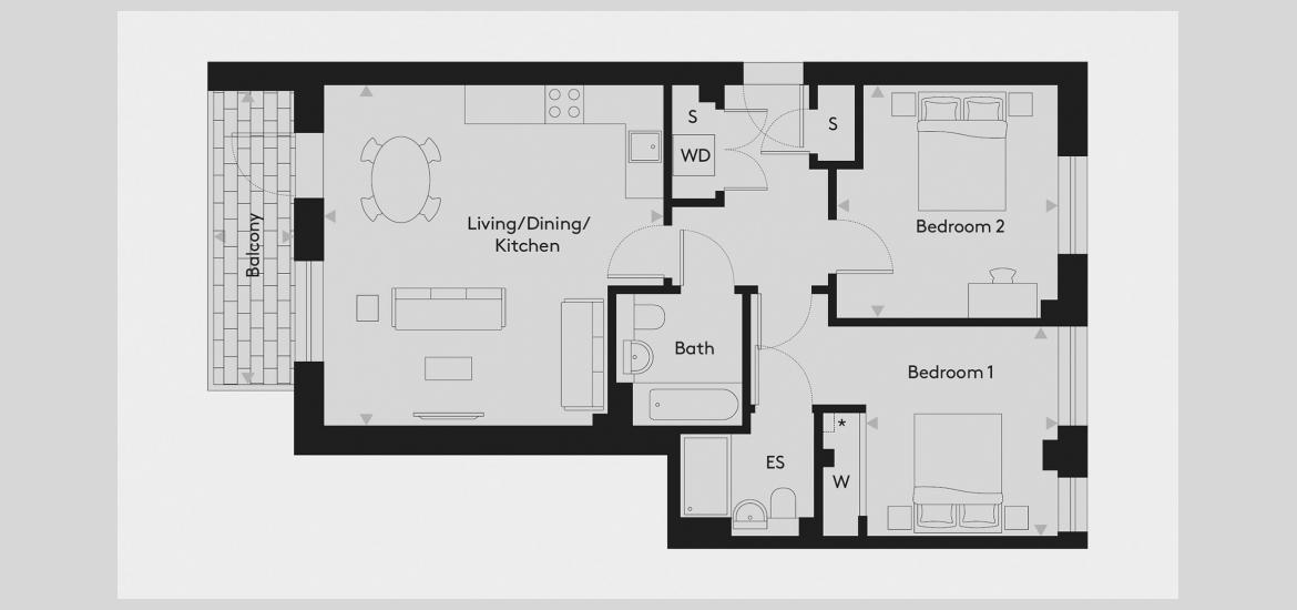 ECOLE 781 SQ.FT 2 BDRM