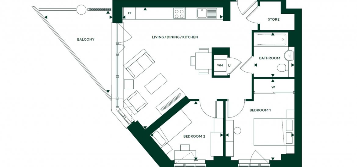 Apartment in Wembley, London, UK, 2 bedrooms, 664 sq.ft No. 973 - 2